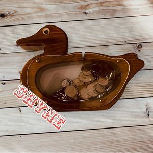 Vintage 1990s Wooden Duck Piggy Bank  Good Condition